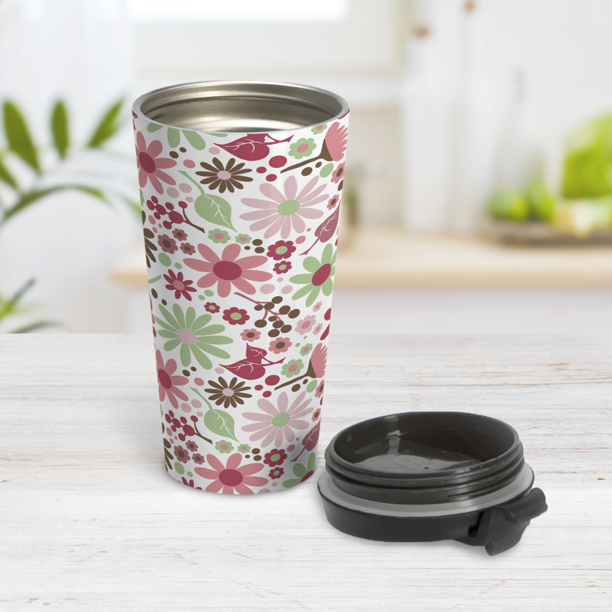 Berry Green Summer Flowers Travel Mug