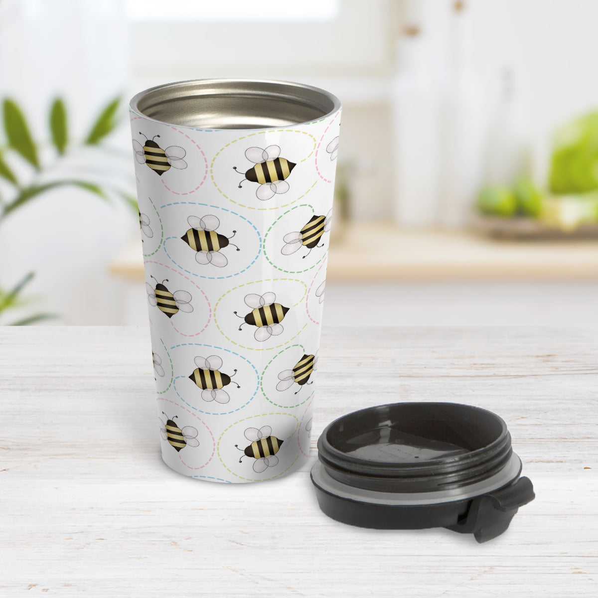 Circling Dainty Bee Pattern Travel Mug