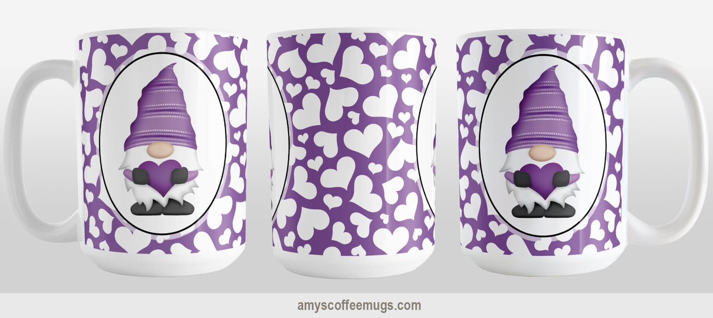 Cute White Hearts Purple Gnome Mug