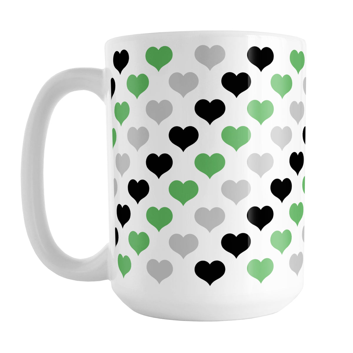 Green Black Gray Hearts Pattern Mug