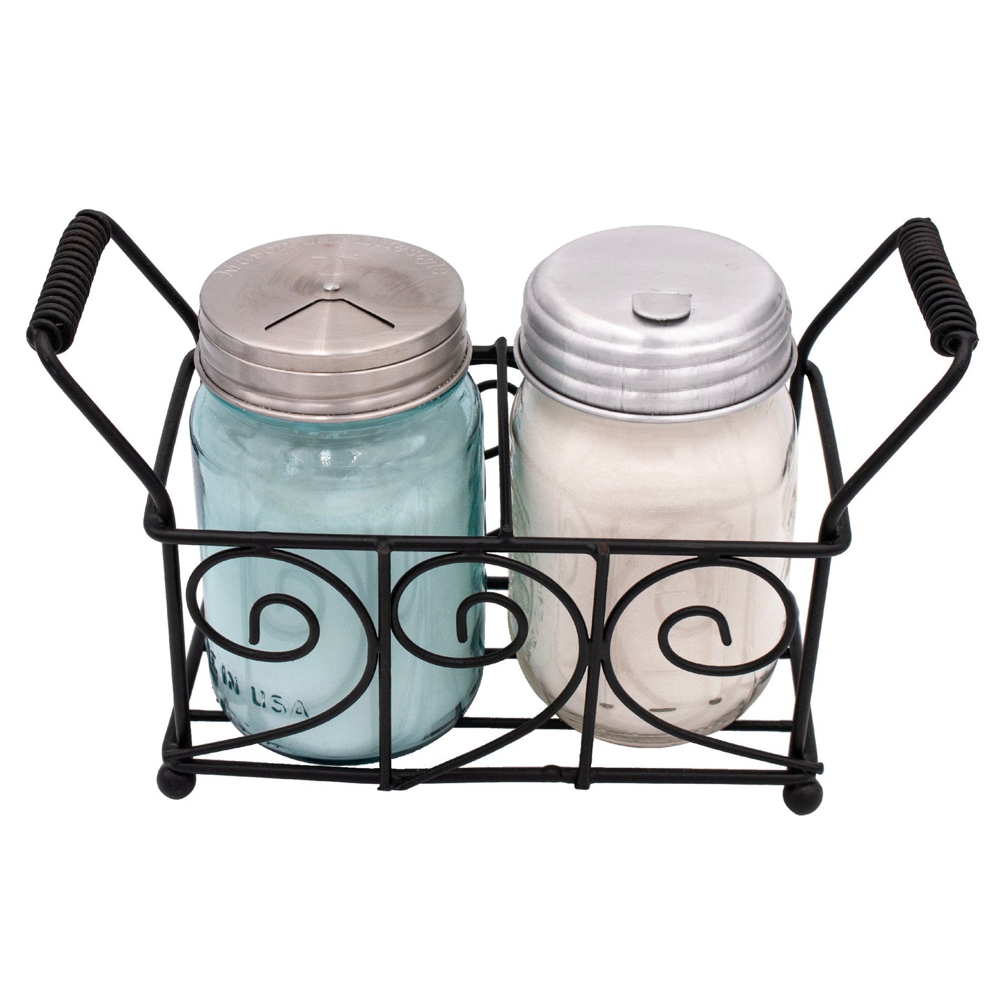 Swirl Black Metal Caddy for 2 Pint Mason Jars