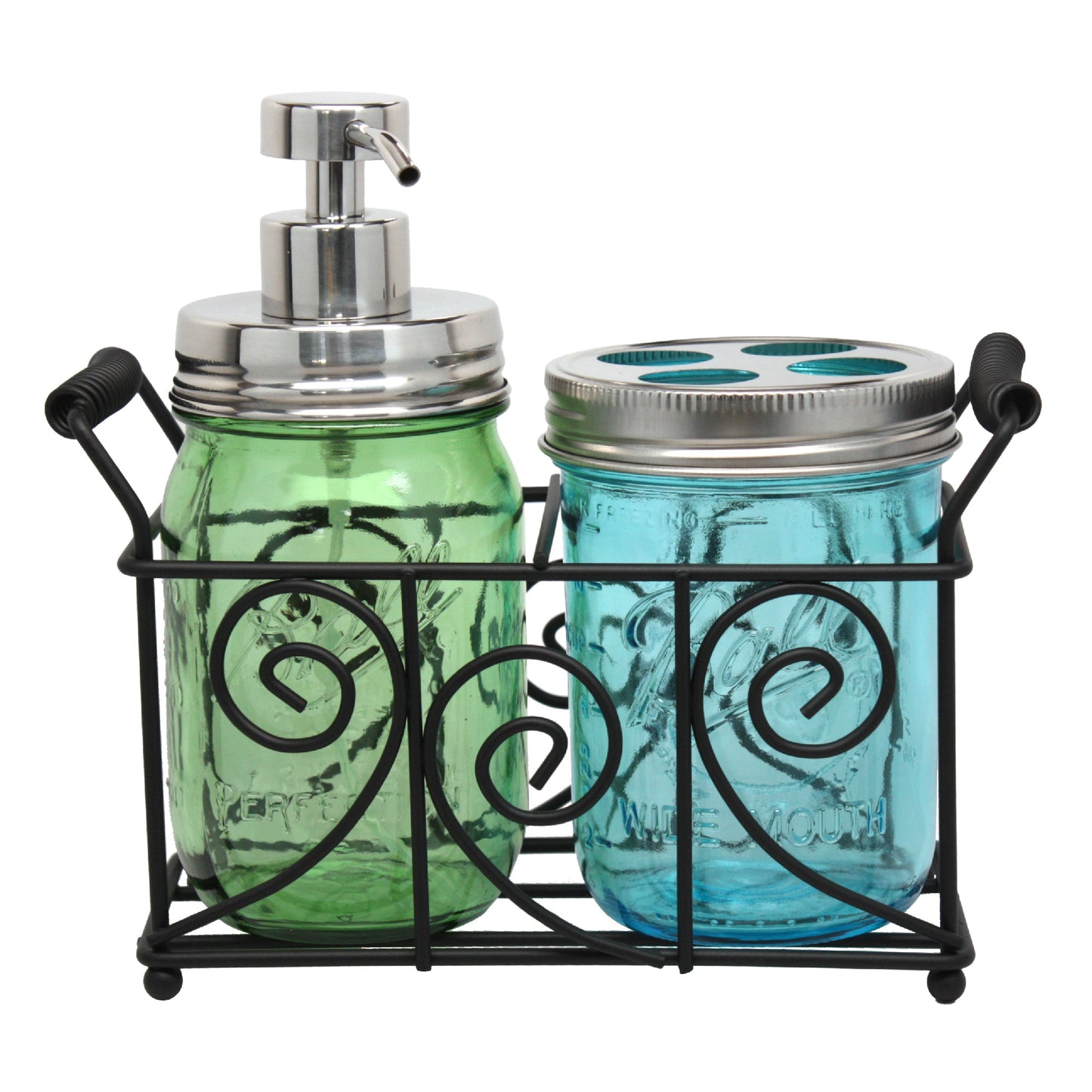 Swirl Black Metal Caddy for 2 Pint Mason Jars