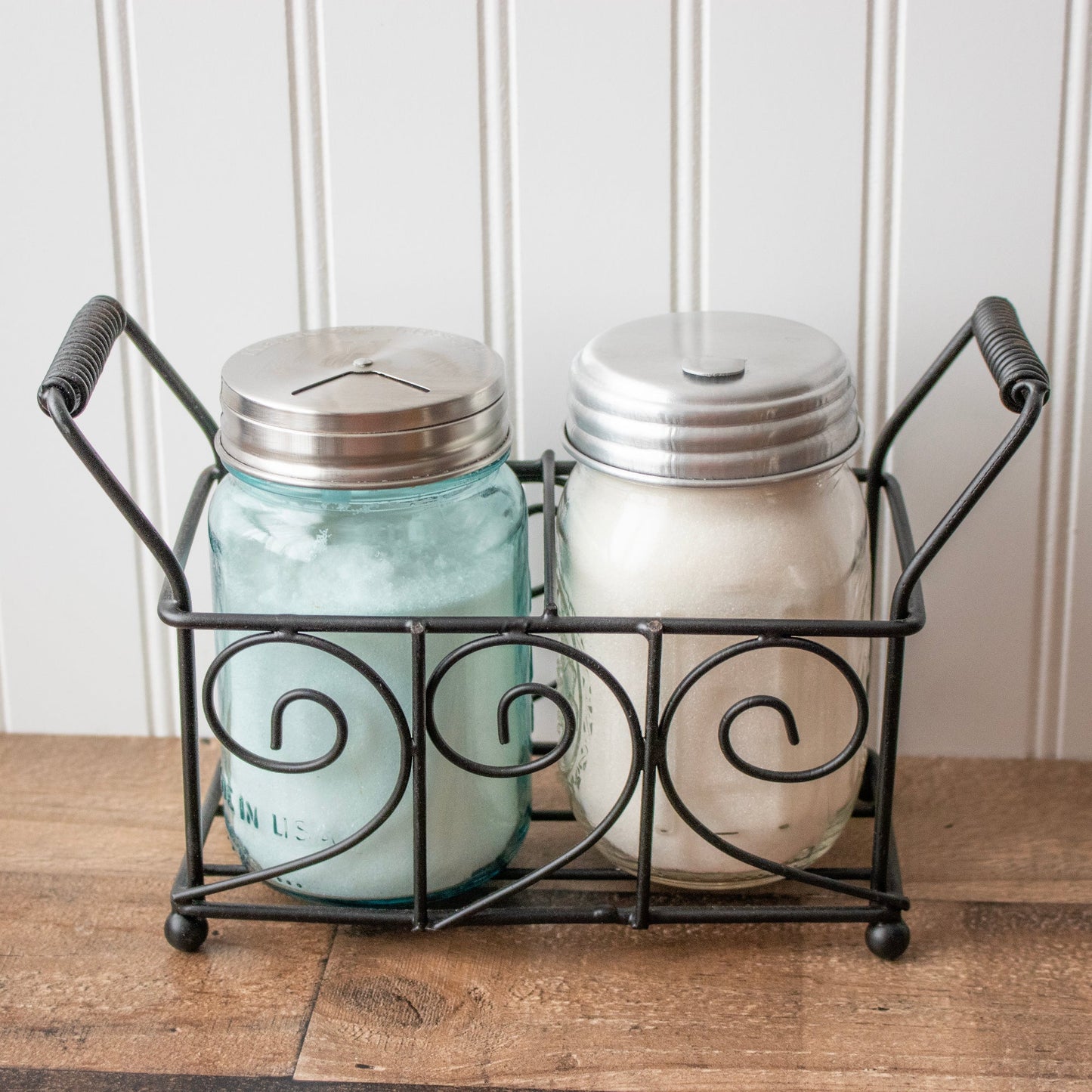 Swirl Black Metal Caddy for 2 Pint Mason Jars