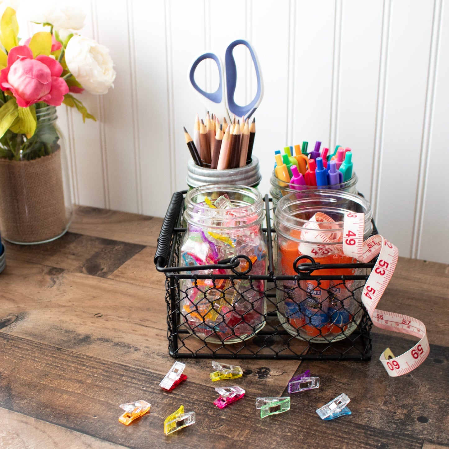 Chicken Wire Caddy for 4 Pint Mason Jars