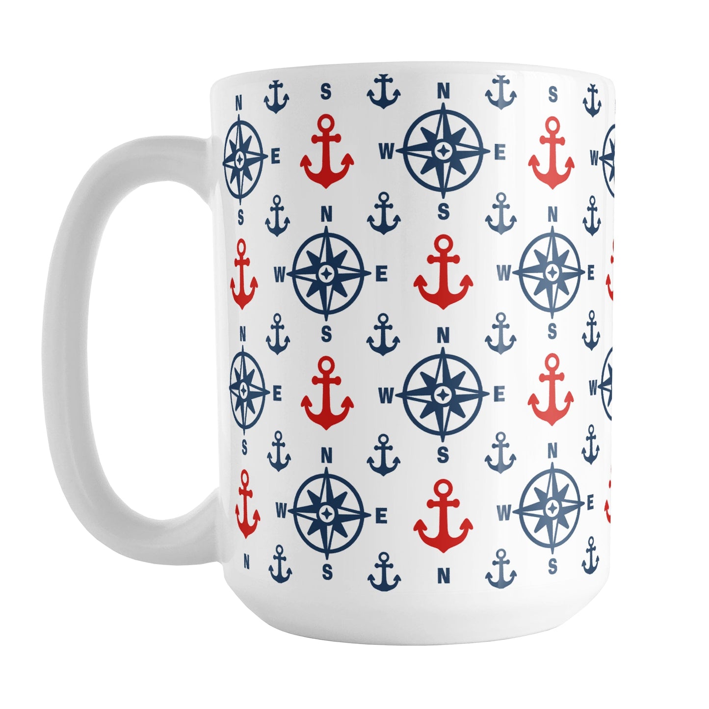 Nautical Navy Blue Red Compass and Anchors Mug