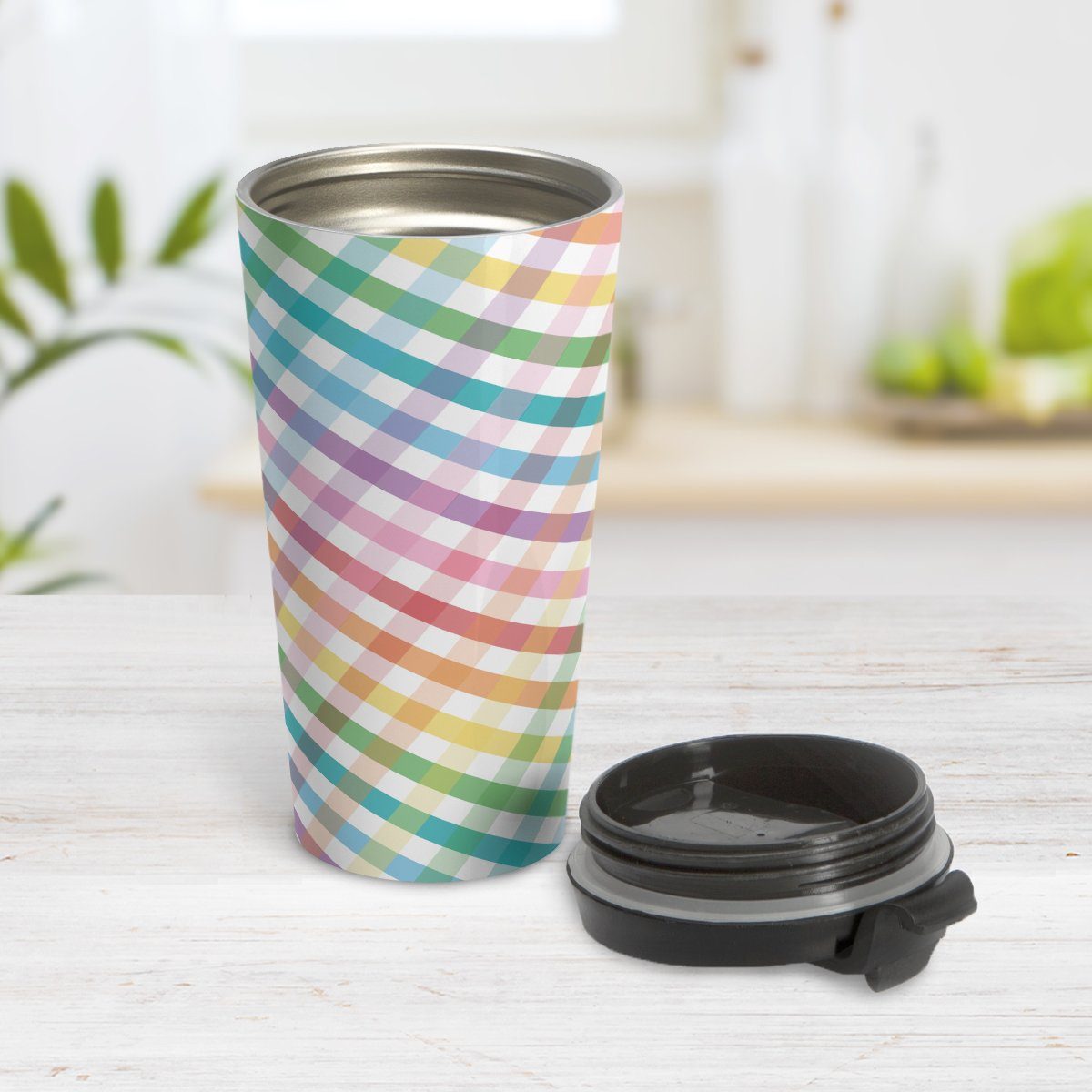 Rainbow Gingham Travel Mug