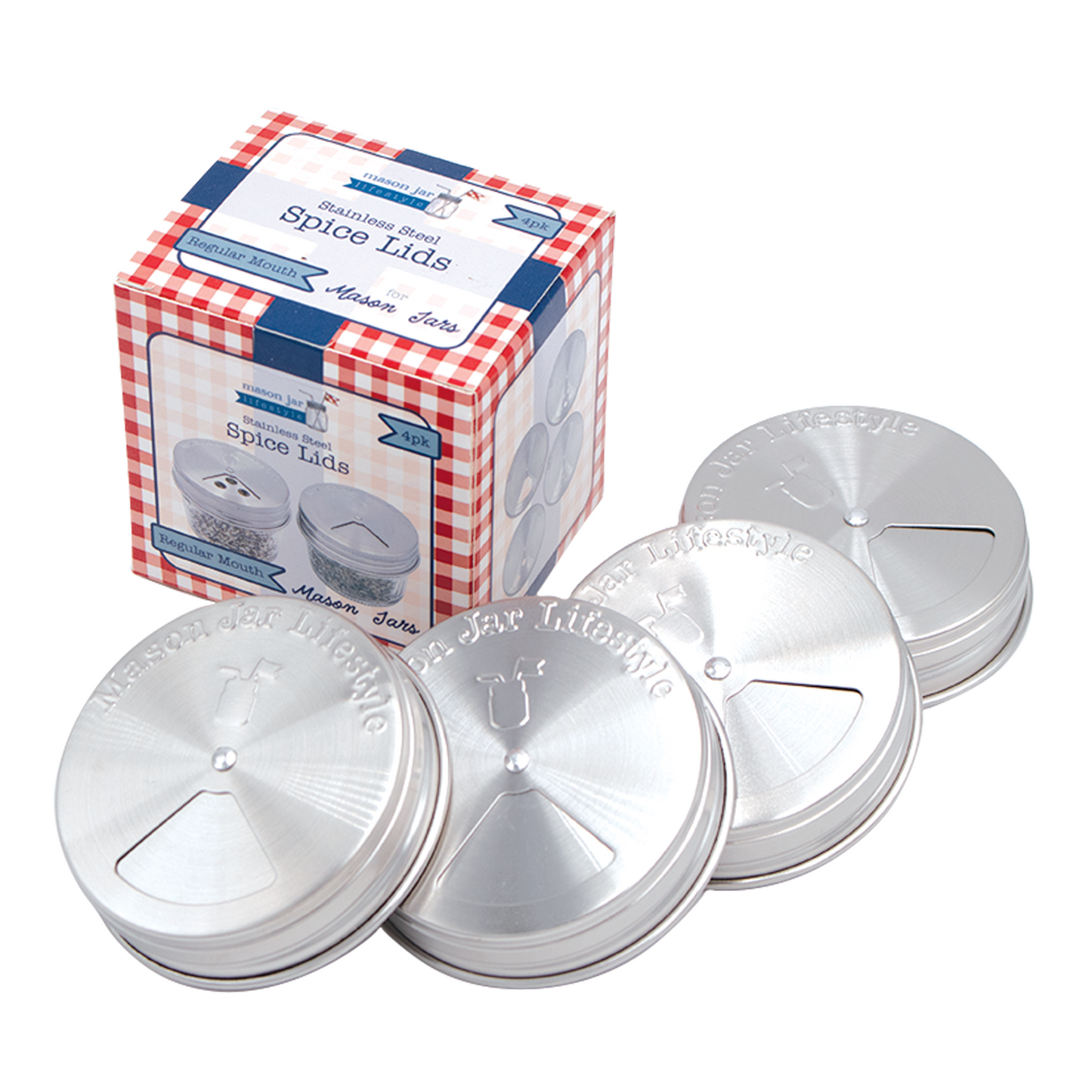 Spice Shaker Stainless Steel Lids for Mason Jars 4 Pack