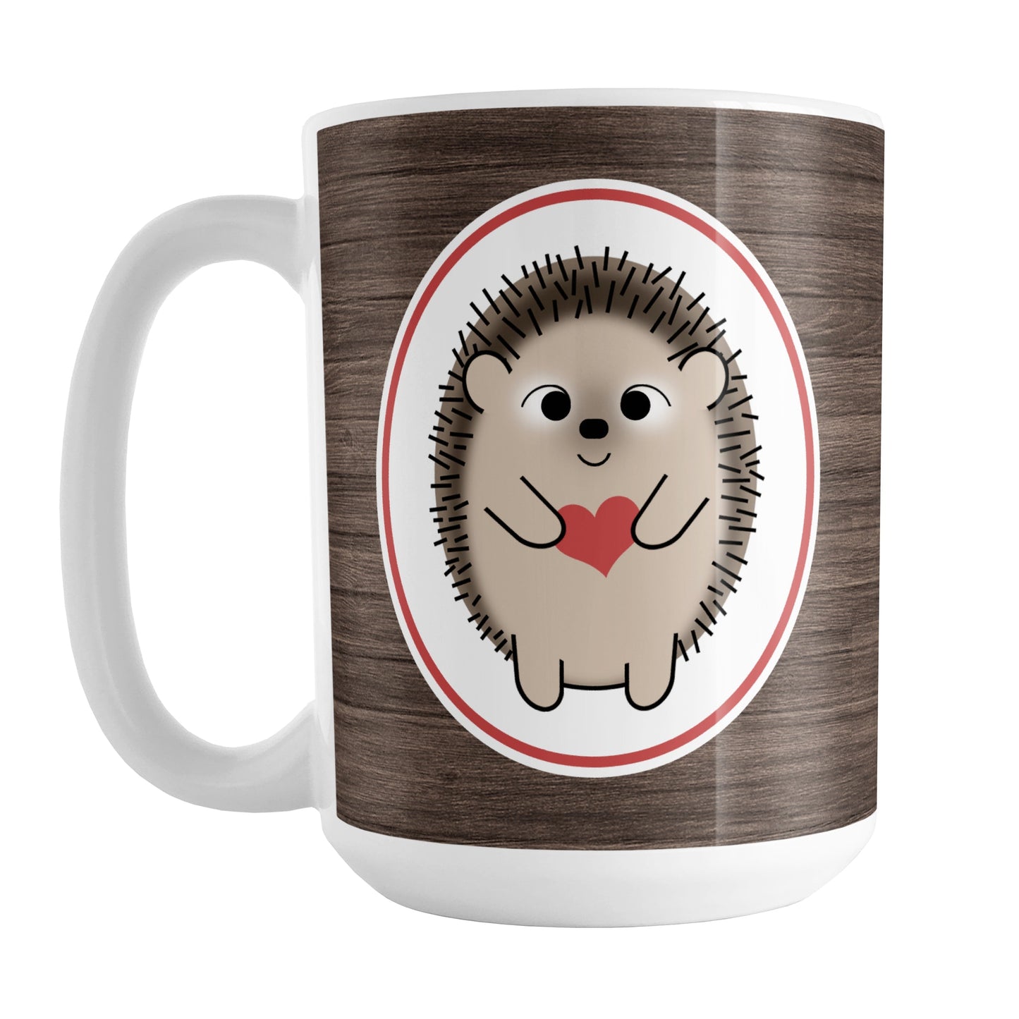 Rustic Wood Red Heart Hedgehog Mug