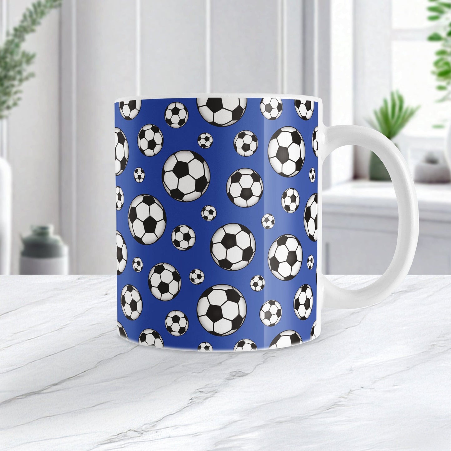 Soccer Balls on Dark Blue Mug