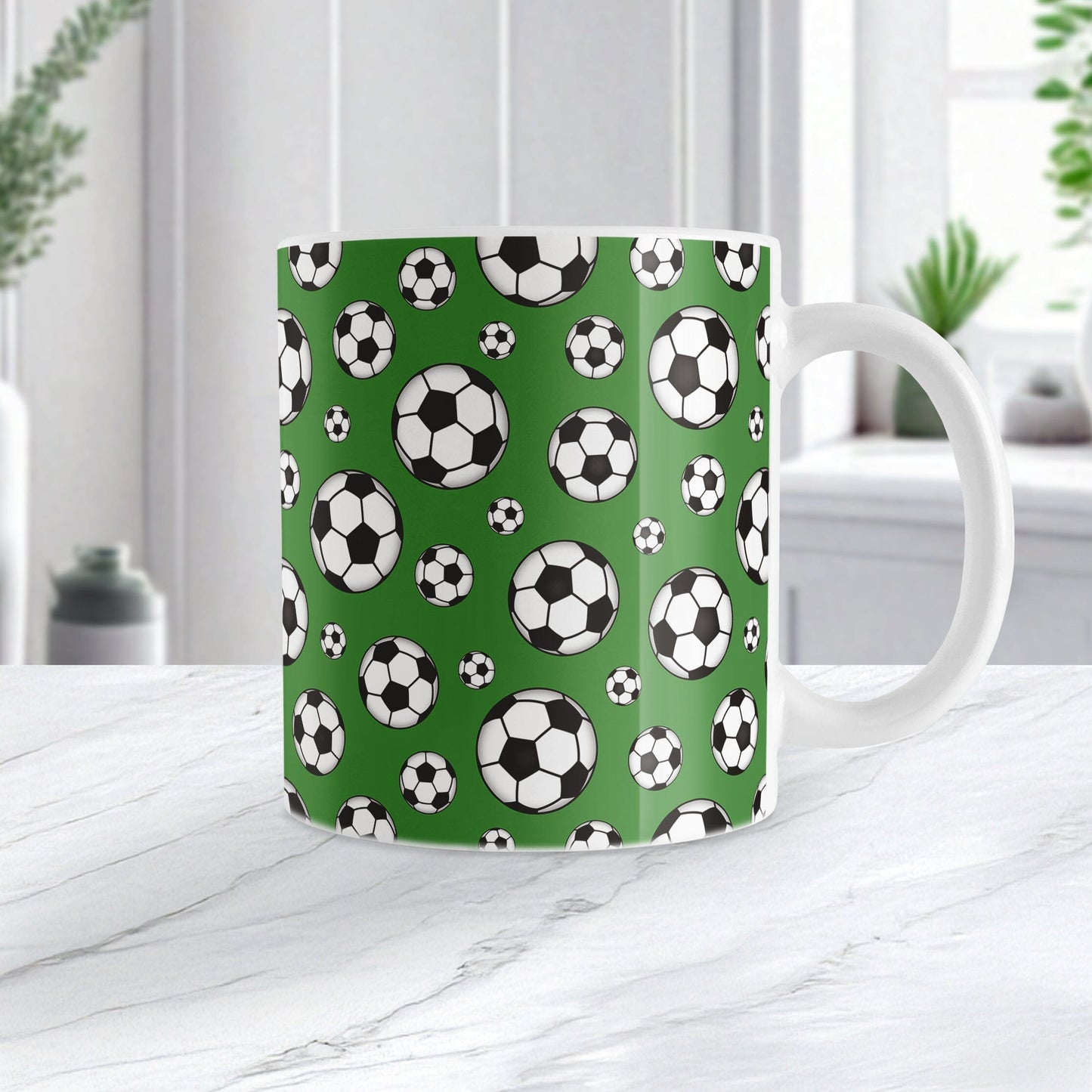 Soccer Balls on Dark Green Mug