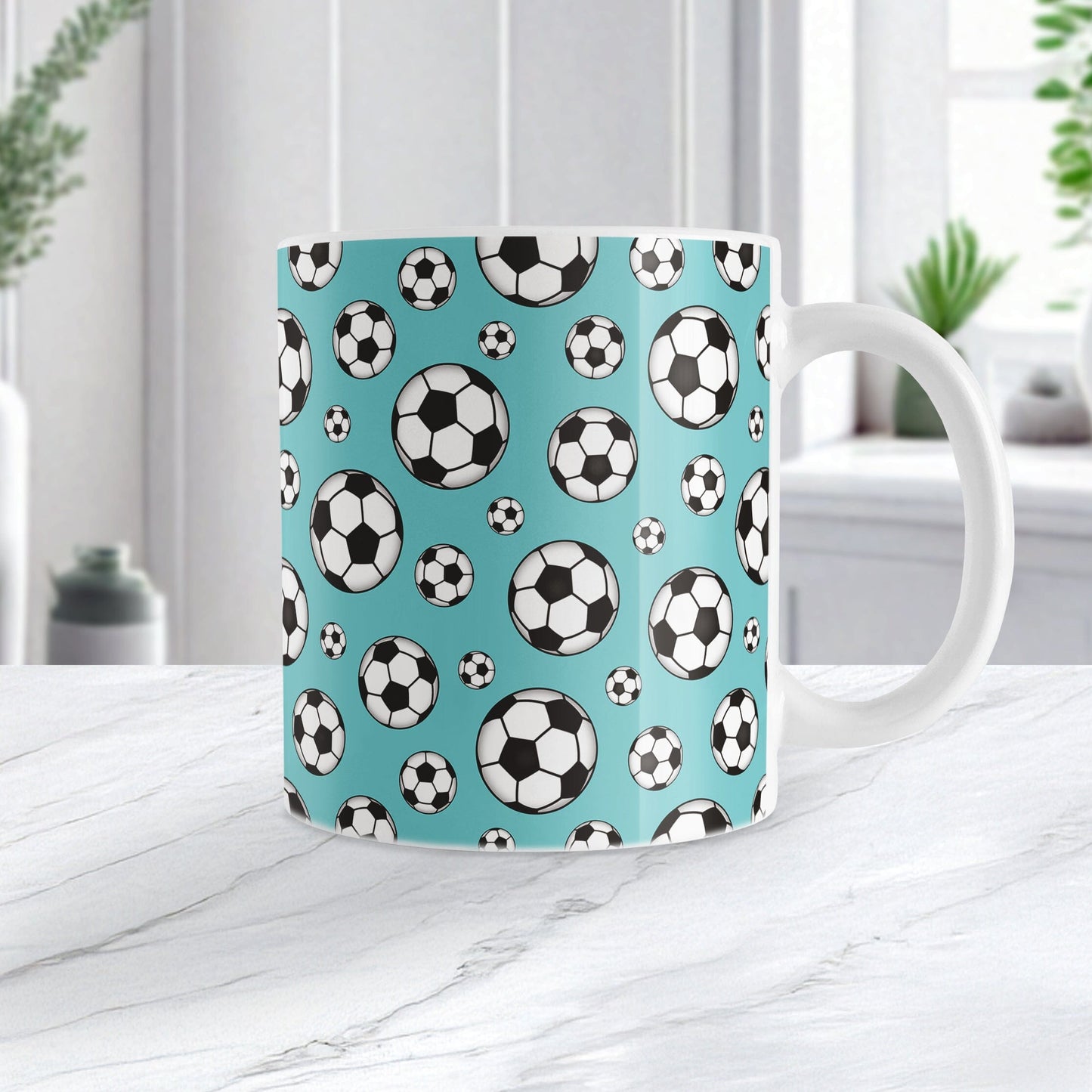 Soccer Balls on Teal Mug
