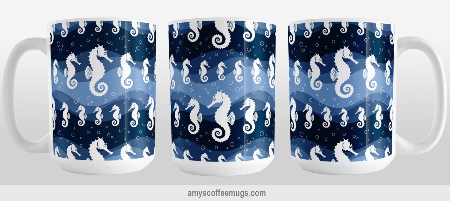 Wavy Blue Seahorse Mug