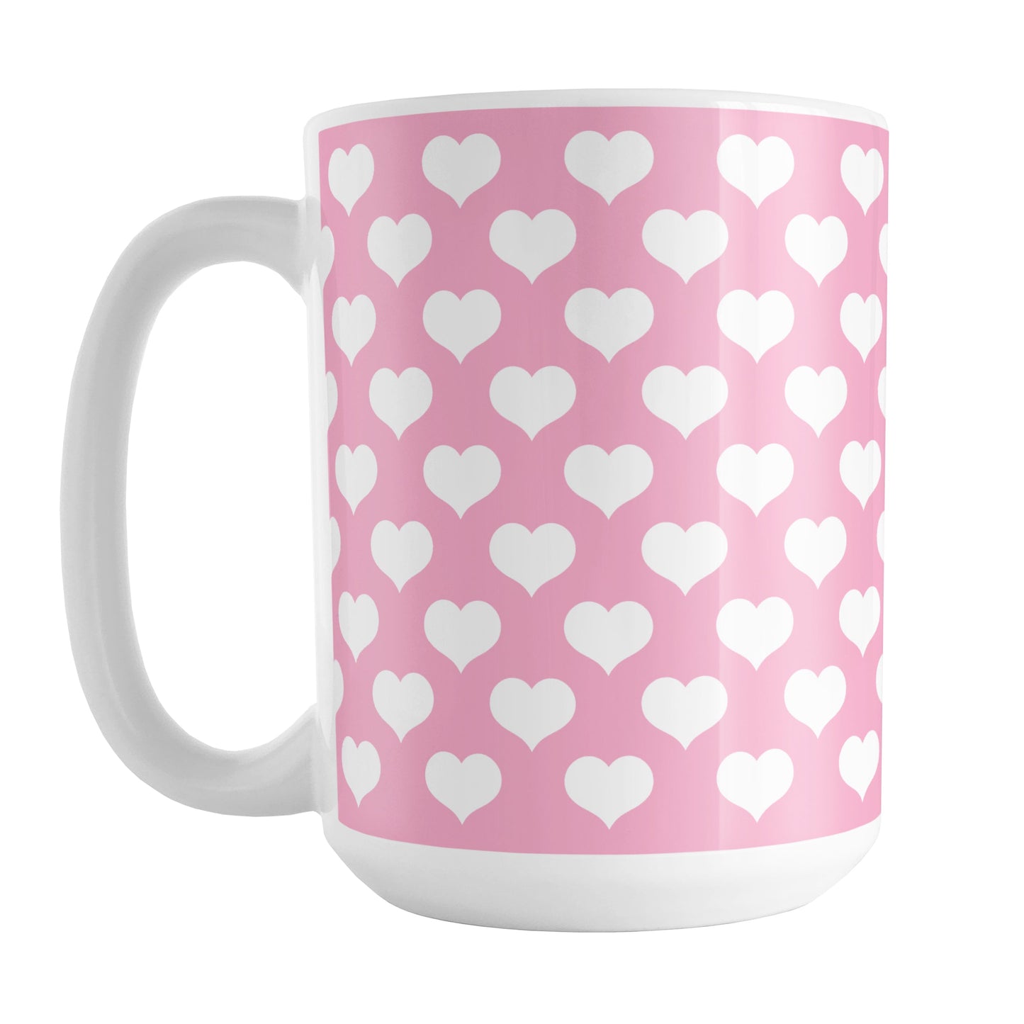 White Hearts Pattern Pink Mug