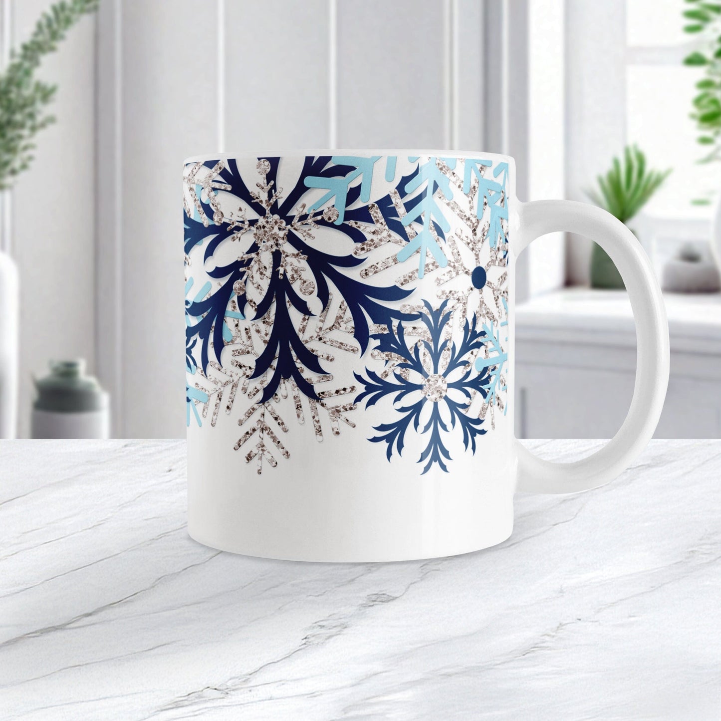 Winter Blue Silver Snowflake Mug