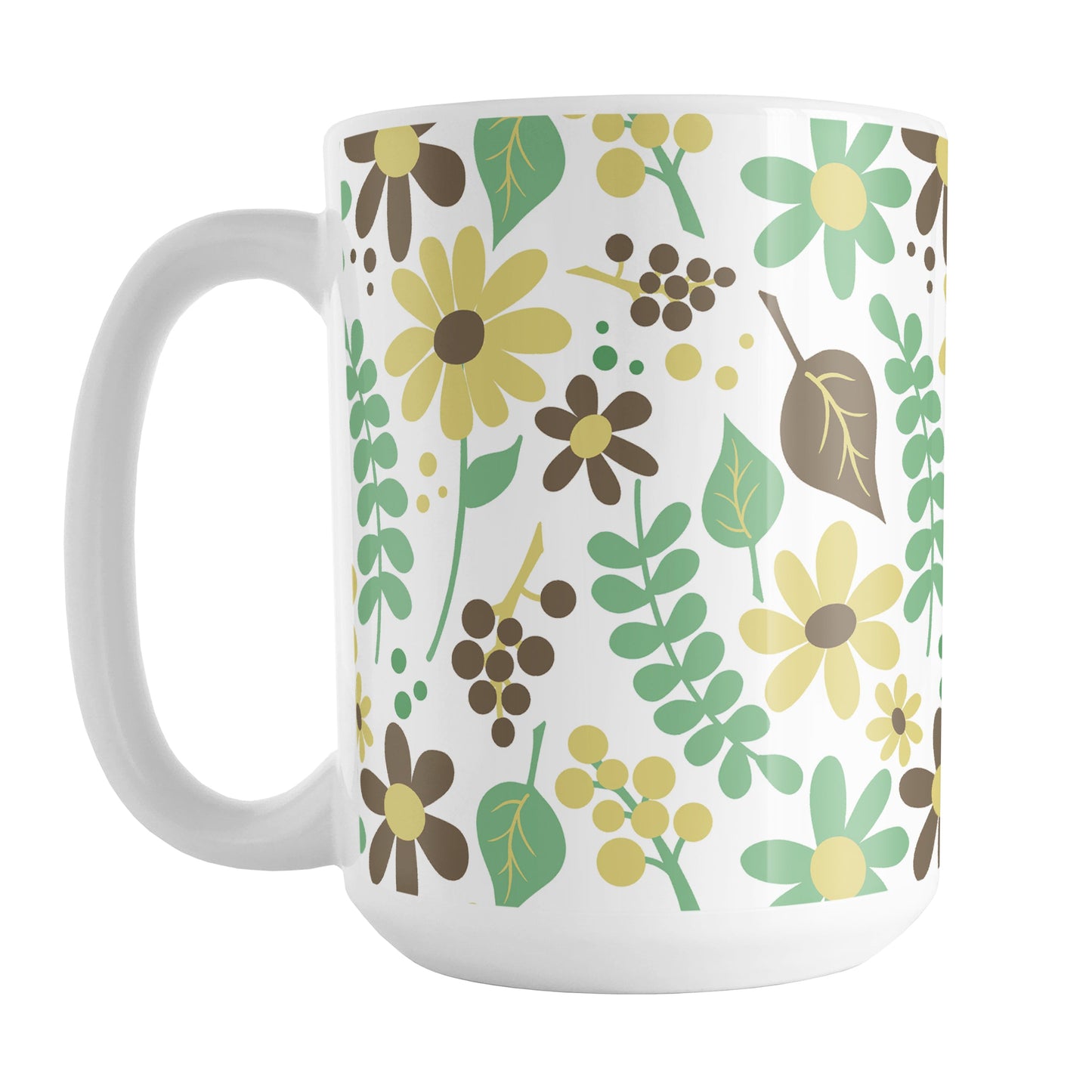 Yellow Green Brown Floral Pattern Mug