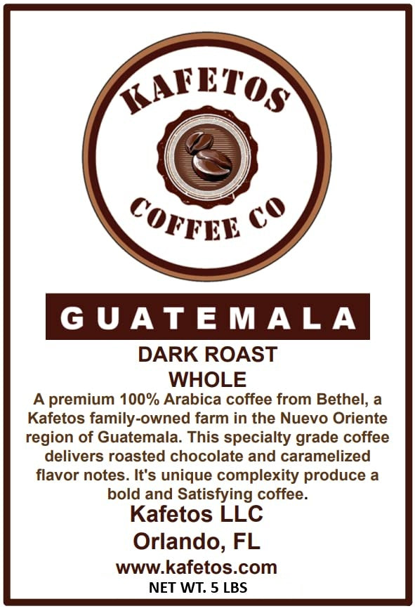 Guatemala Dark Roast- Whole Beans- 5 lbs