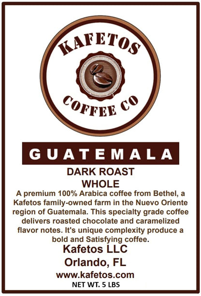 Guatemala Dark Roast- Whole Beans- 5 lbs