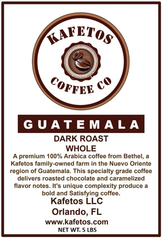 Guatemala Dark Roast- Whole Beans- 5 lbs