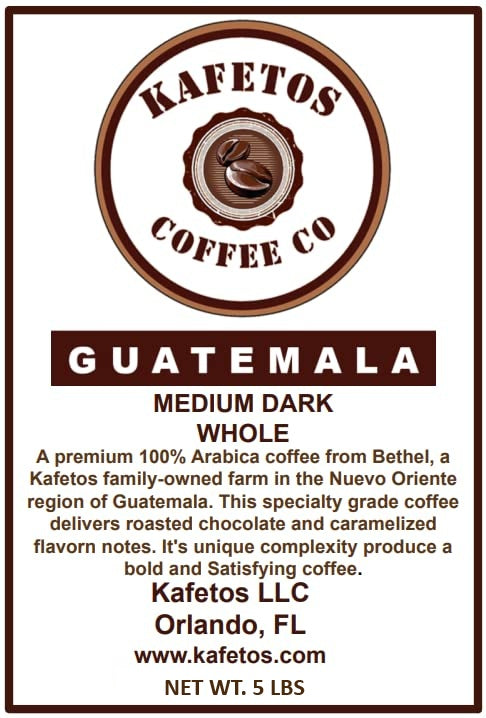Guatemala Medium-Dark Roast- Whole Beans- 5 lbs