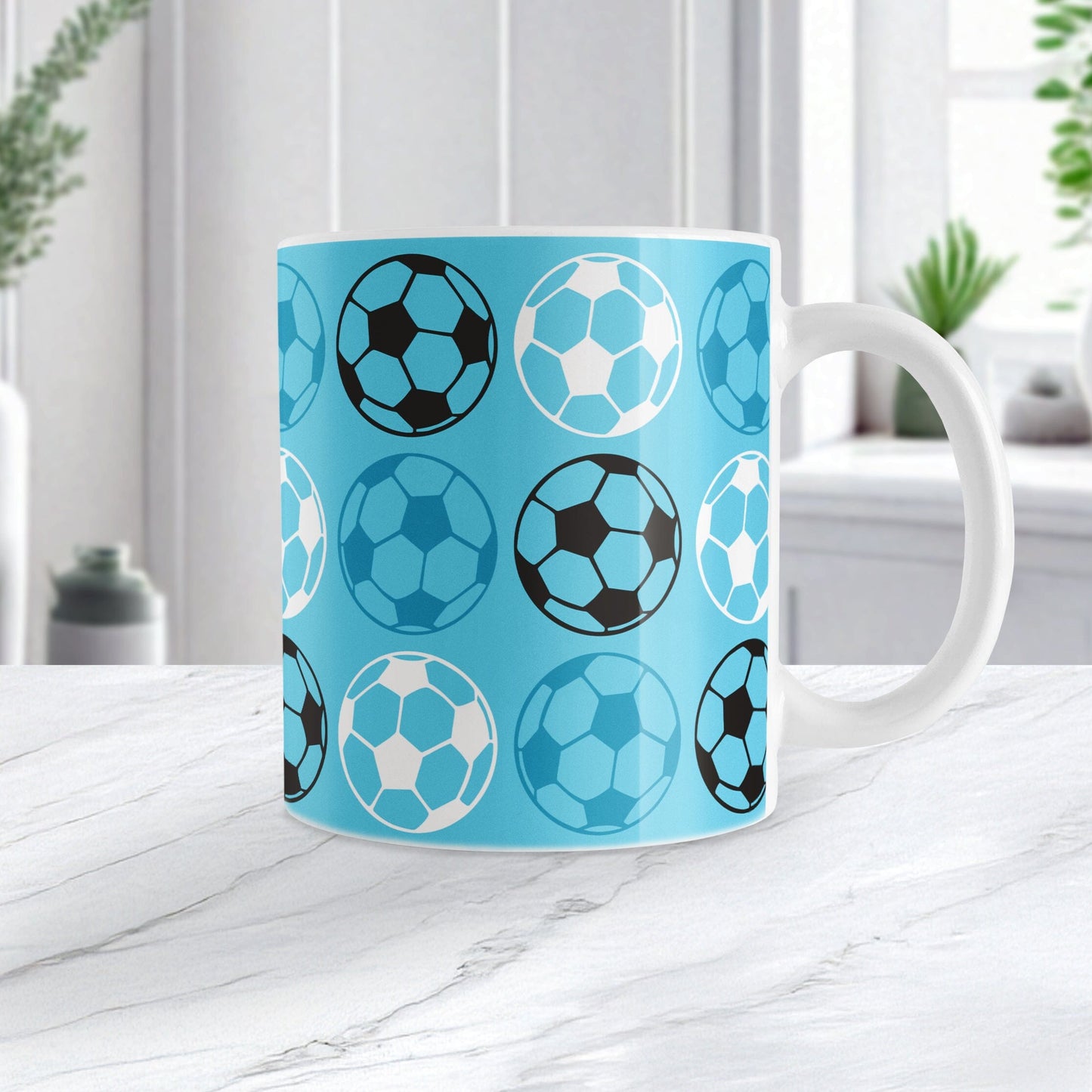 Alternating Blue Soccer Balls Mug