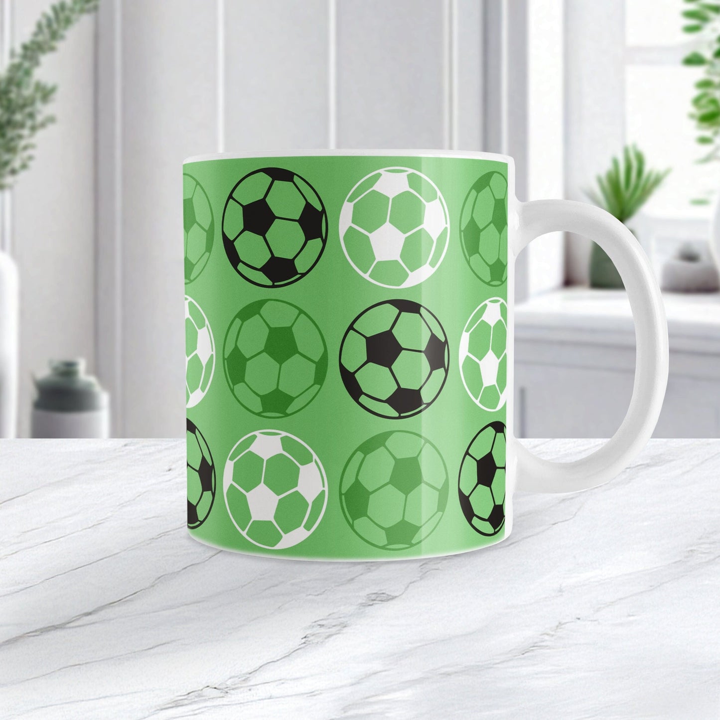 Alternating Green Soccer Balls Mug