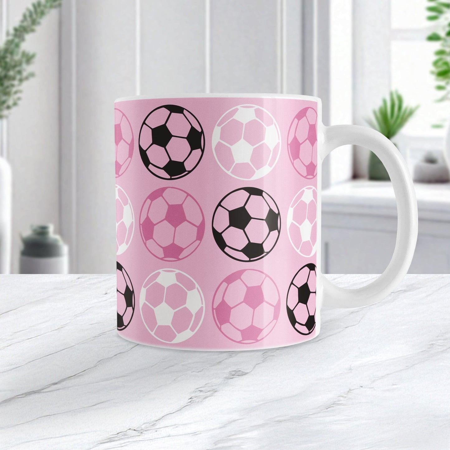 Alternating Pink Soccer Balls Mug