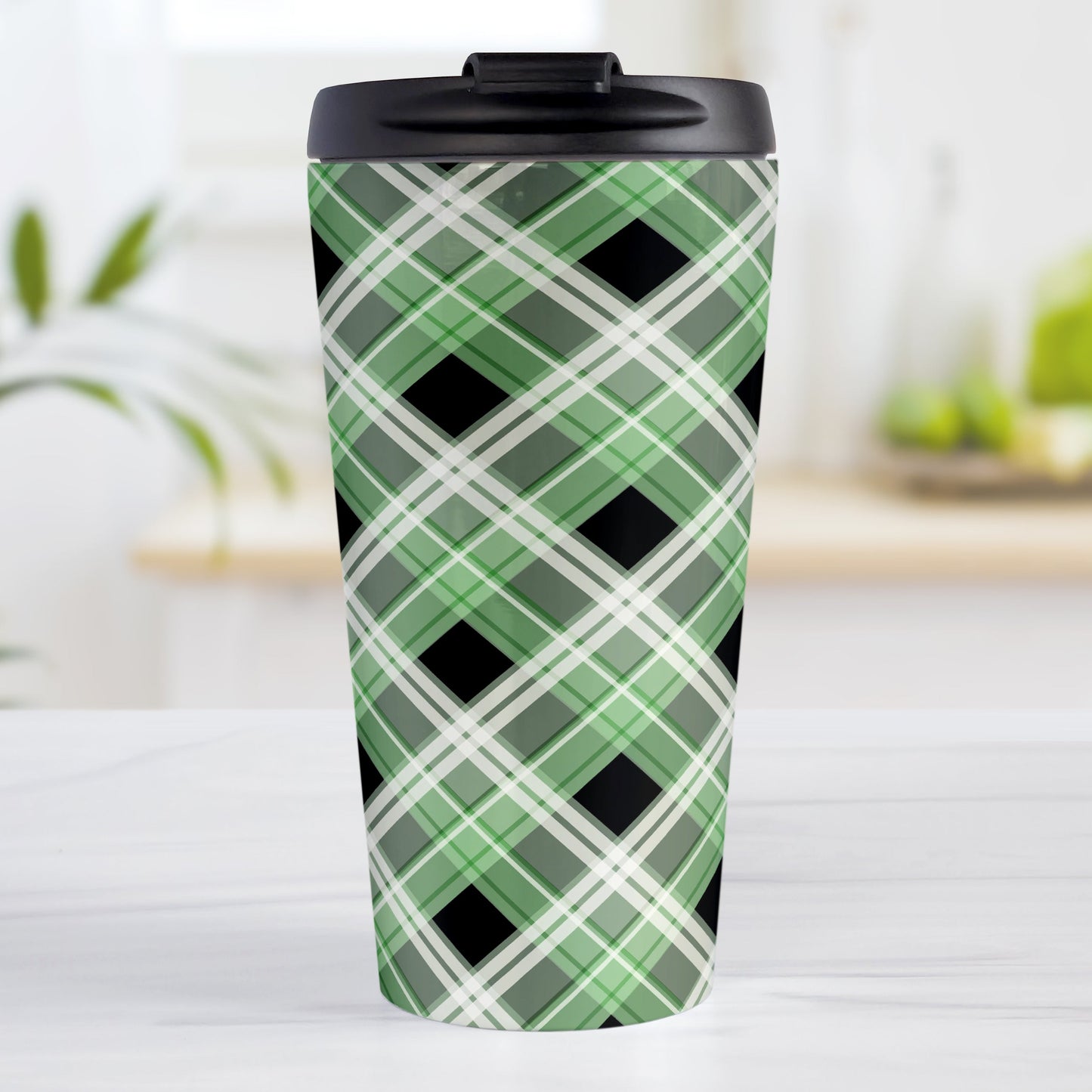 Alternative Green Plaid Travel Mug