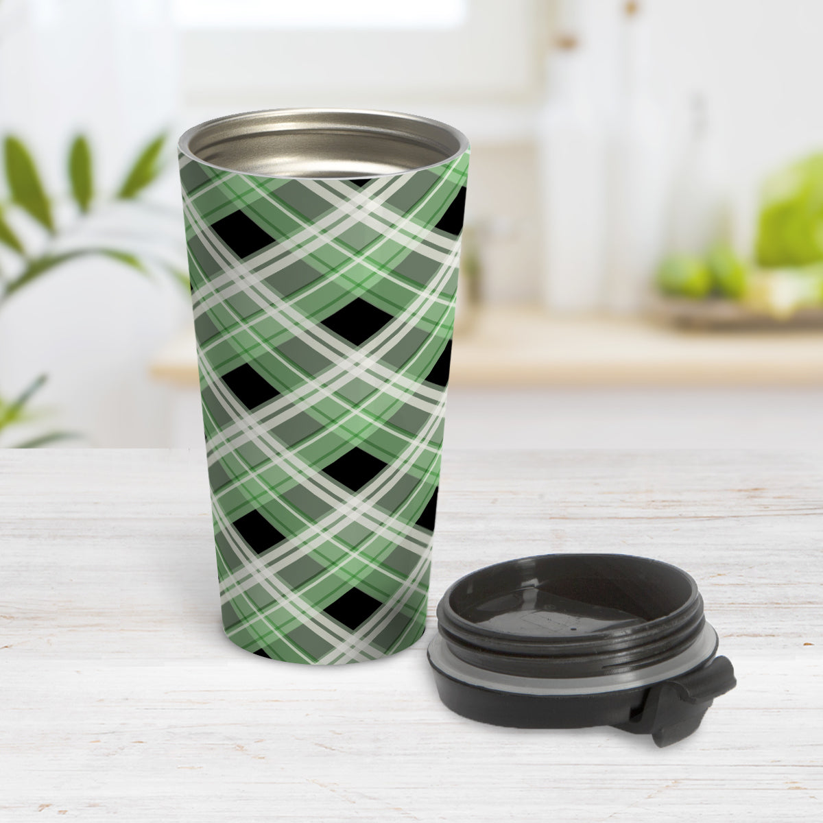 Alternative Green Plaid Travel Mug