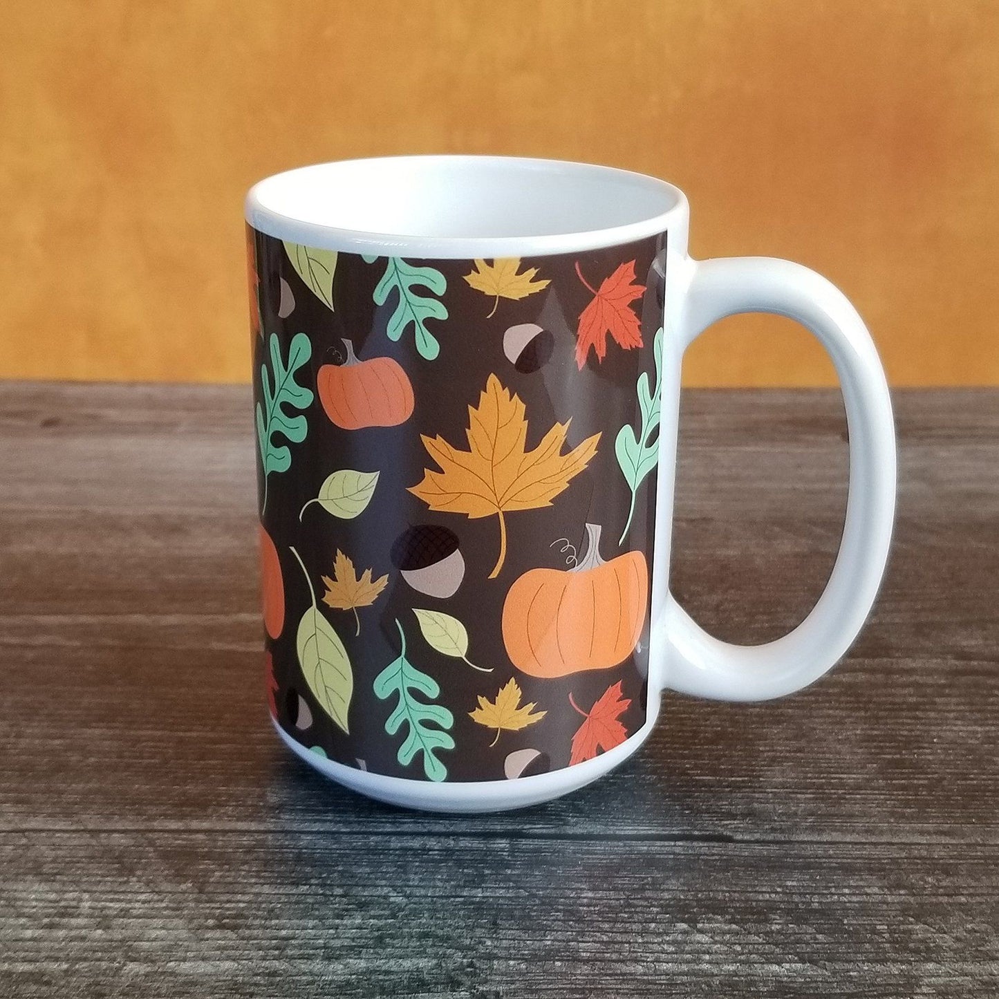 Autumn Pumpkins and Leaves Pattern Fall Mug