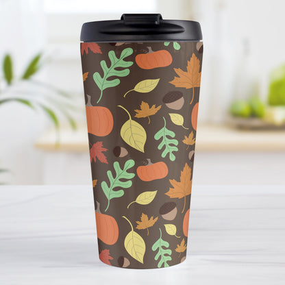 Autumn Pumpkins and Leaves Pattern Fall Travel Mug