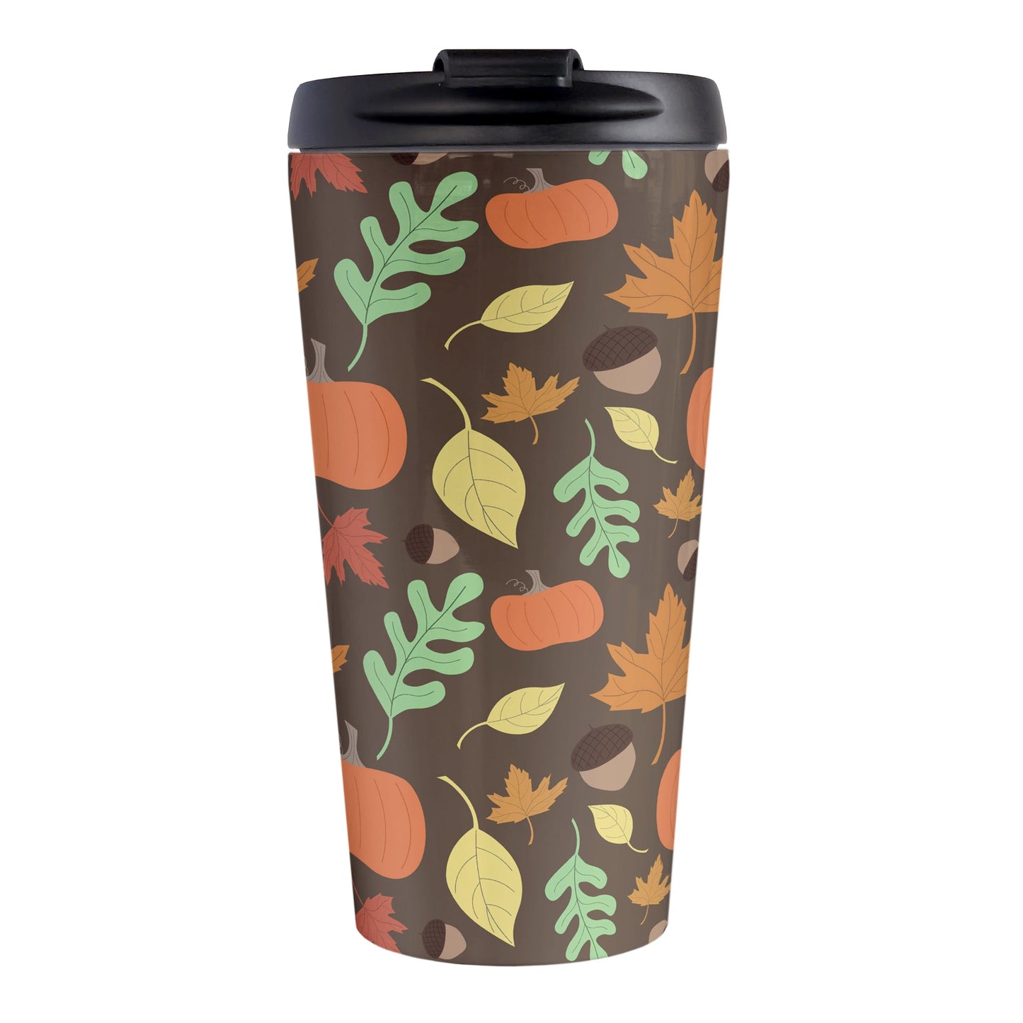 Autumn Pumpkins and Leaves Pattern Fall Travel Mug