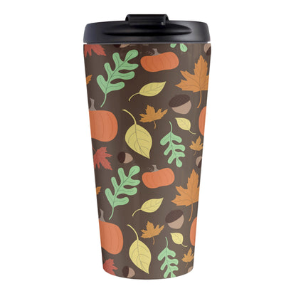 Autumn Pumpkins and Leaves Pattern Fall Travel Mug