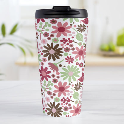 Berry Green Summer Flowers Travel Mug