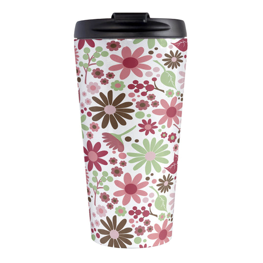 Berry Green Summer Flowers Travel Mug