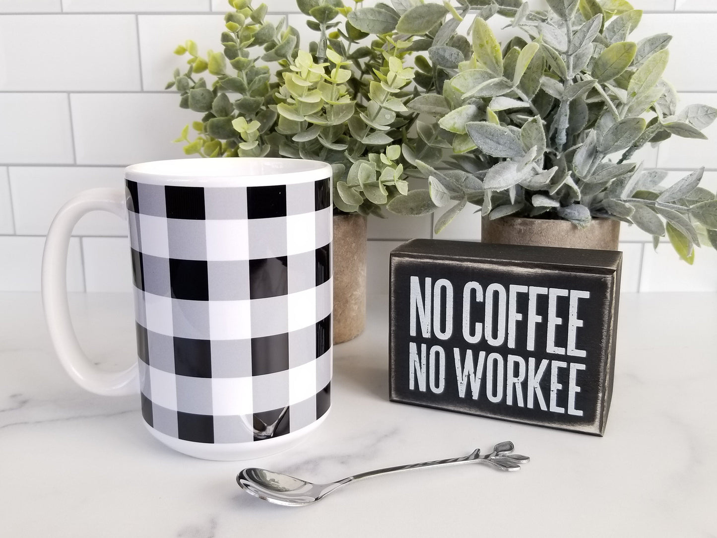 Black and White Buffalo Plaid Mug
