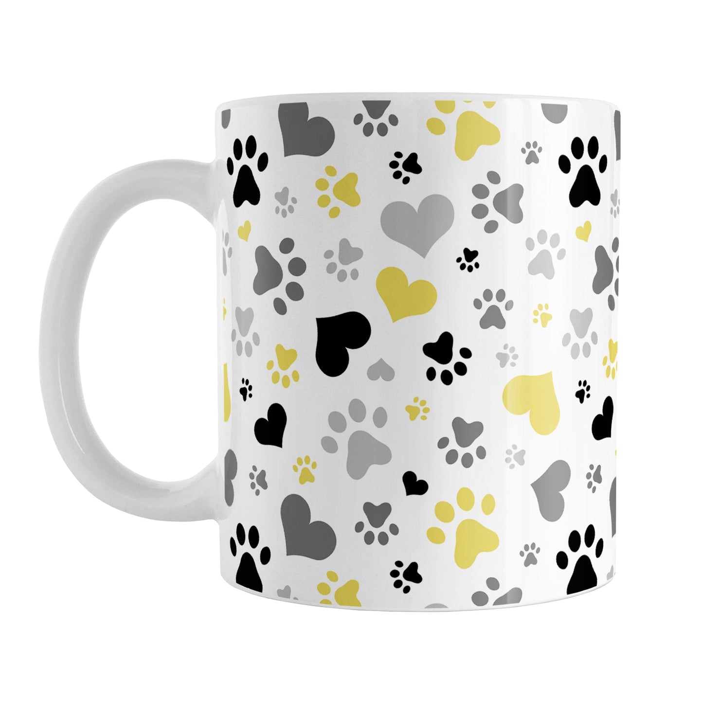 Black and Yellow Hearts and Paw Prints Mug