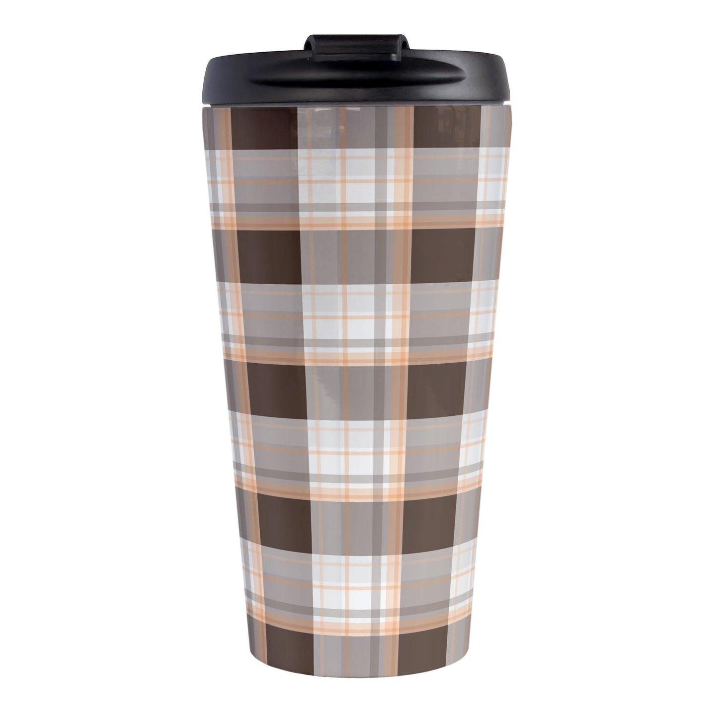 Brown Orange Plaid Travel Mug