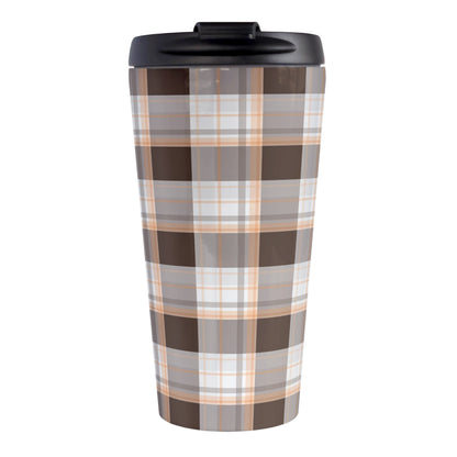Brown Orange Plaid Travel Mug