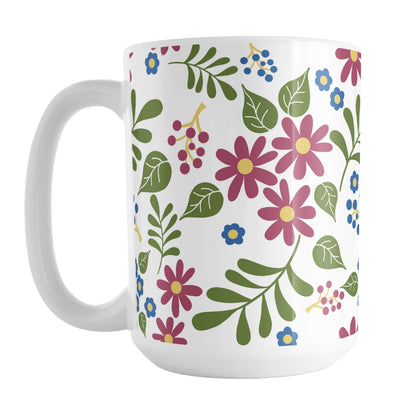 Burgundy Blue Green Flowers Pattern Mug