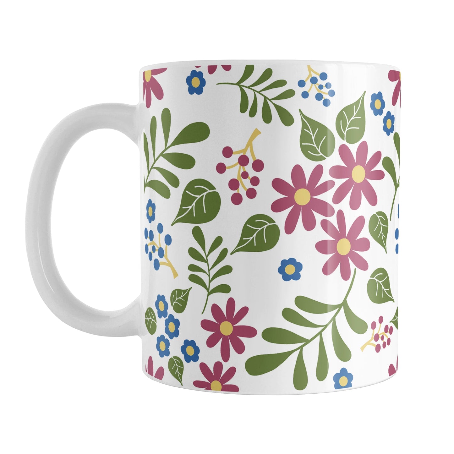 Burgundy Blue Green Flowers Pattern Mug