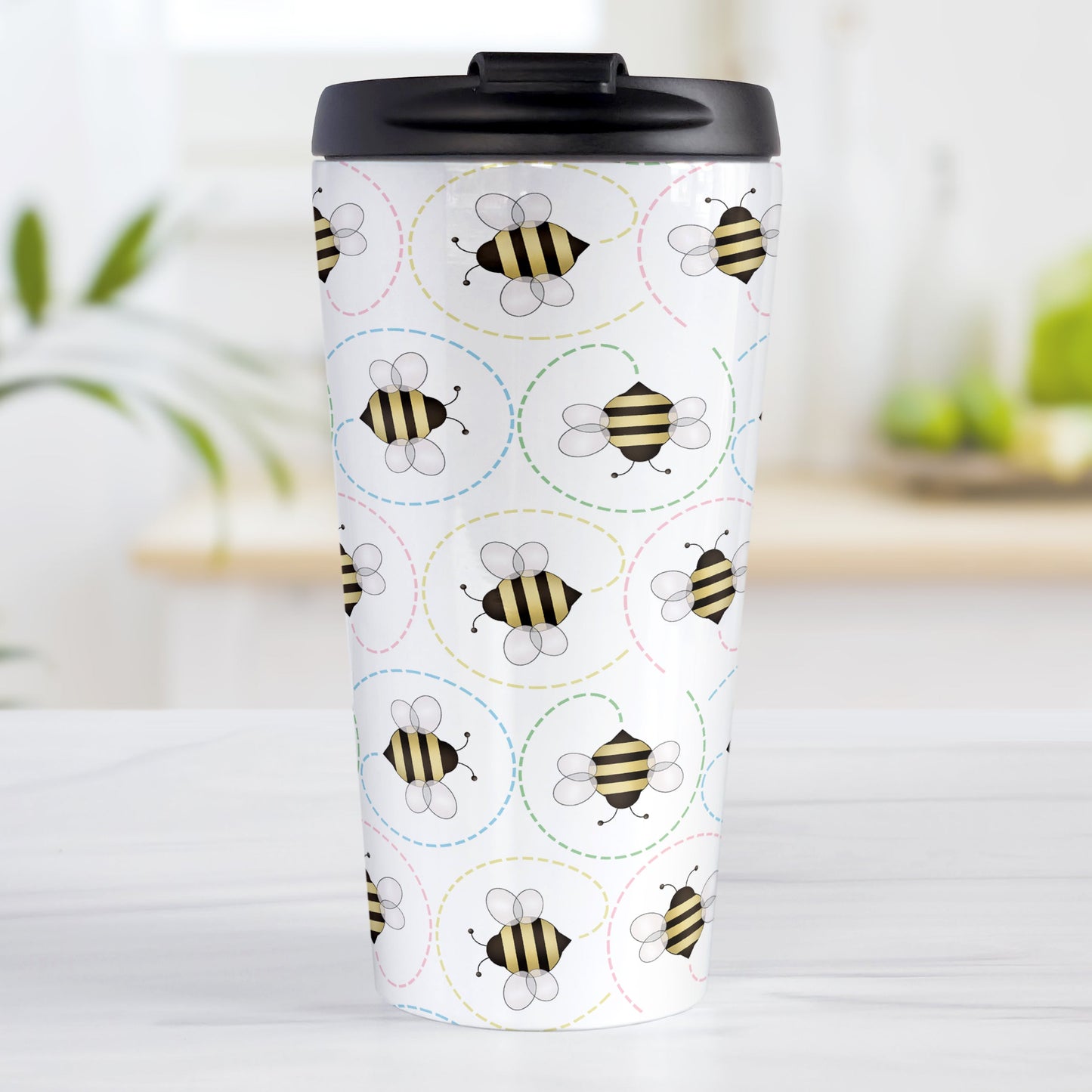Circling Dainty Bee Pattern Travel Mug