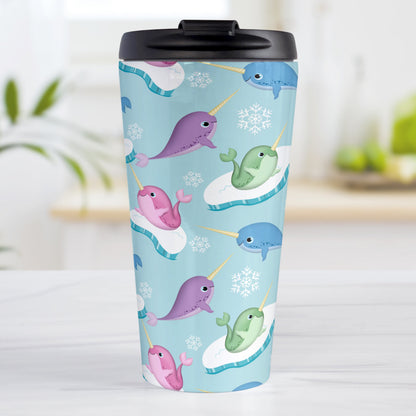 Colorful Arctic Narwhal Pattern Travel Mug