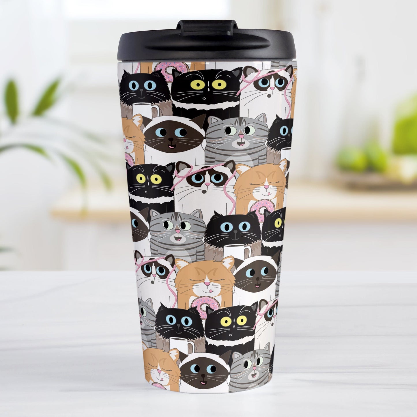 Cute Cat Stack Pattern Travel Mug