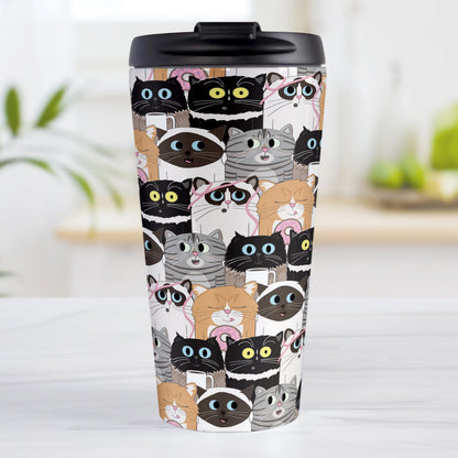 Cute Cat Stack Pattern Travel Mug