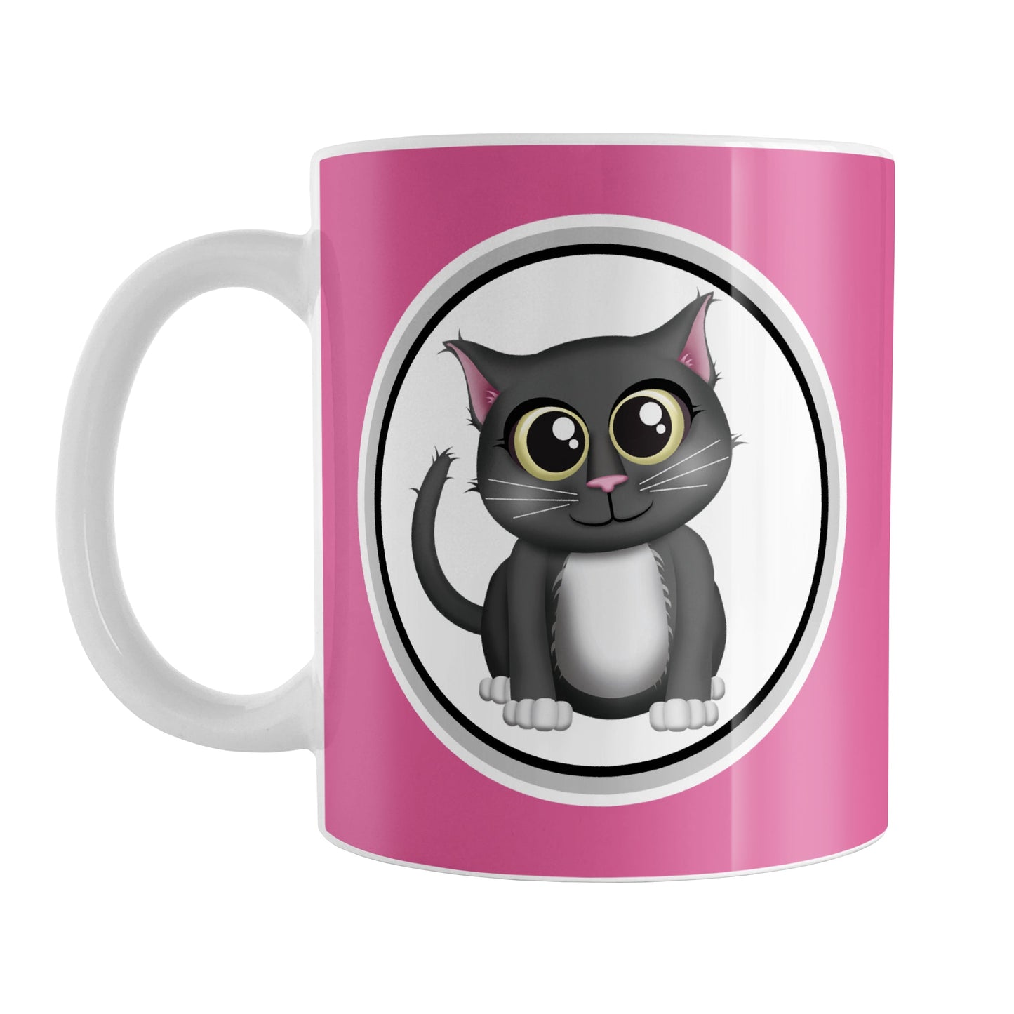 Cute Gray Cat Fuchsia Pink Mug