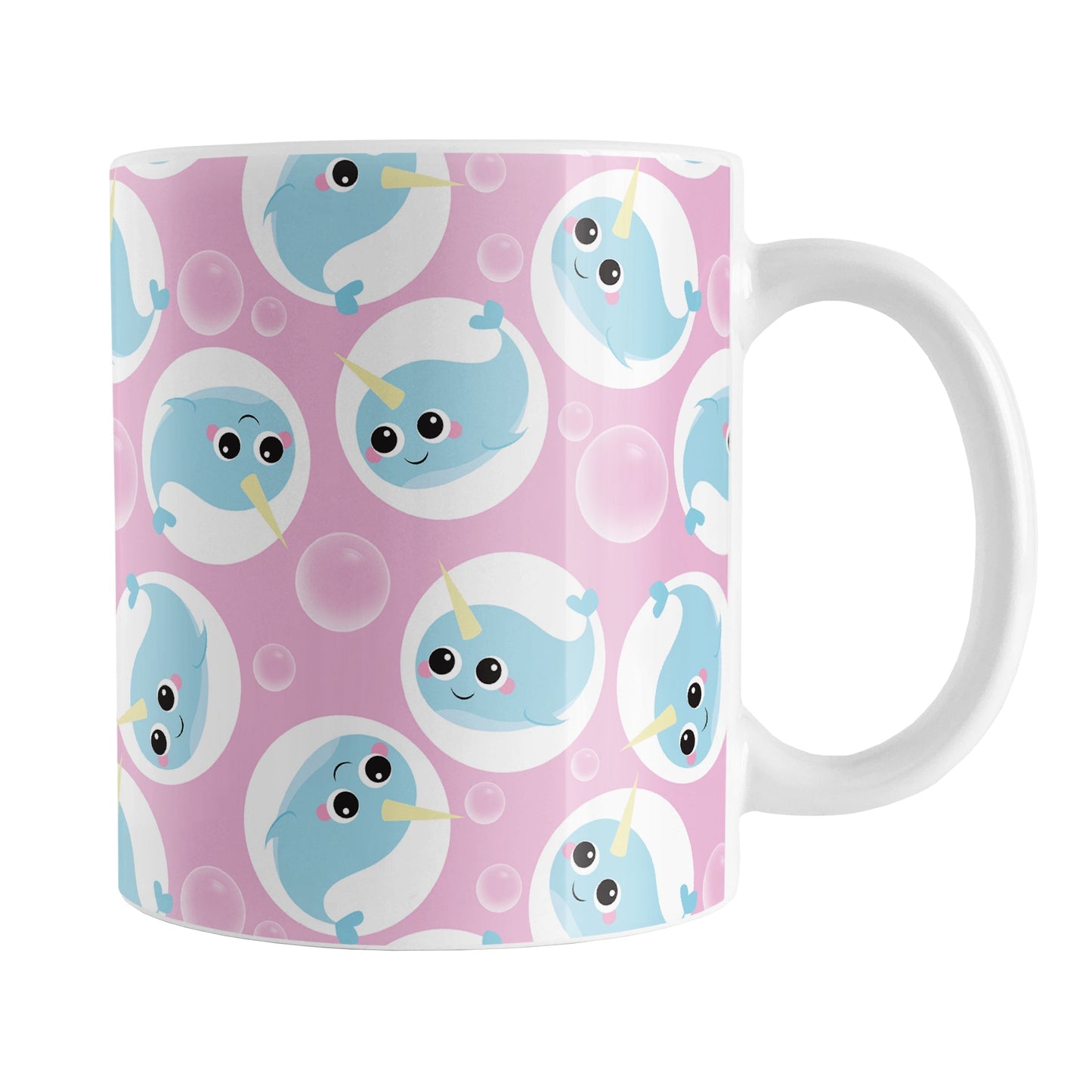 Cute Pink Narwhal Bubble Pattern Mug