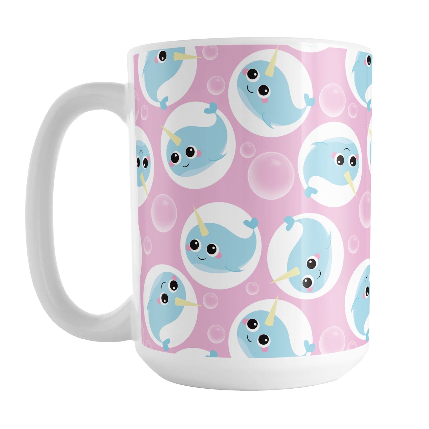 Cute Pink Narwhal Bubble Pattern Mug
