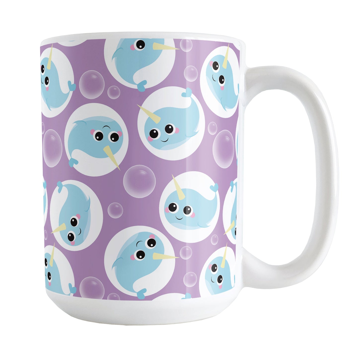Cute Purple Narwhal Bubble Pattern Mug