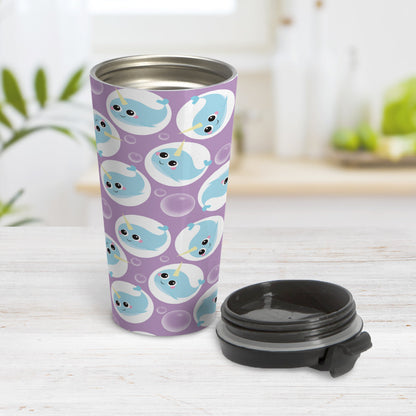 Cute Purple Narwhal Bubble Pattern Travel Mug