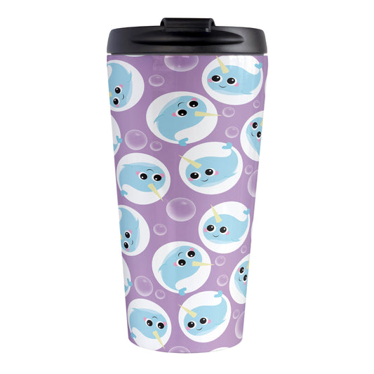 Cute Purple Narwhal Bubble Pattern Travel Mug